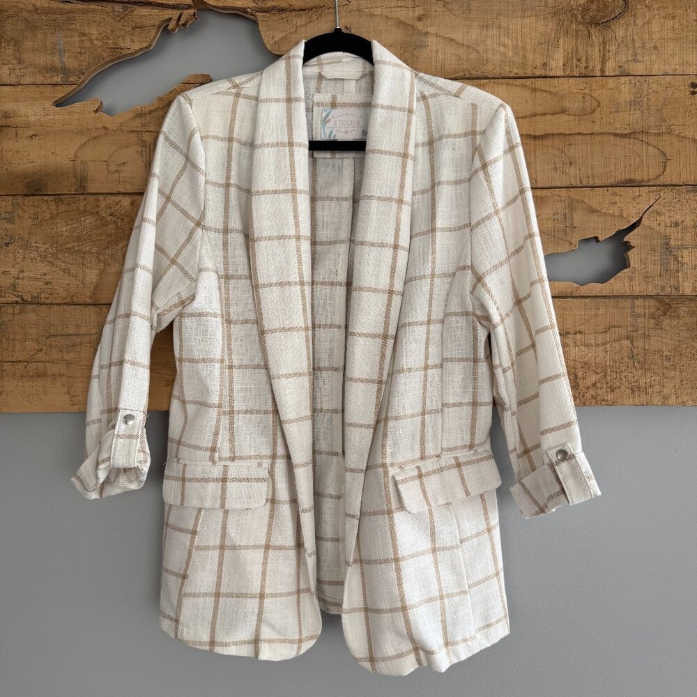 Stoosh Textured Lightweight Oat Beige Blazer, Size Large
